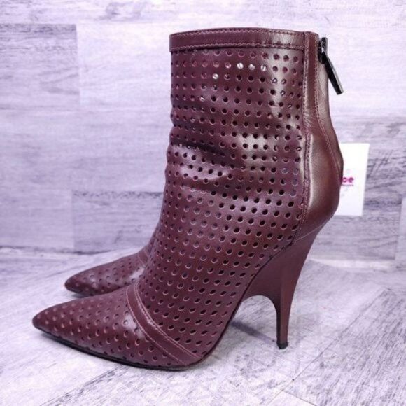 Alexander Wang Shelly Perforated Heeled Ankle Boot Burgundy Red 36.5 Women 6.5 - Picture 3 of 8